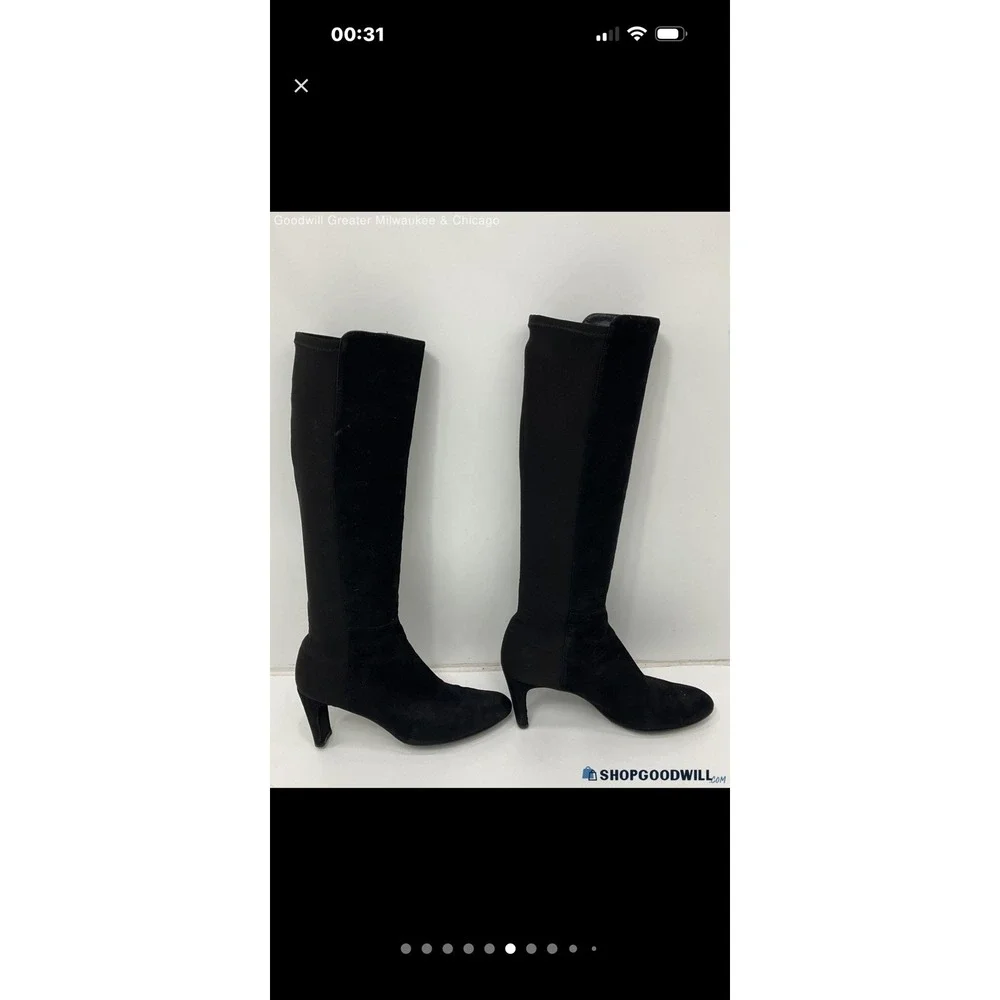 Stuart Weitzman Black Leather Elastic Fabric‎ Combo Knee High Boots   Size: 7.5